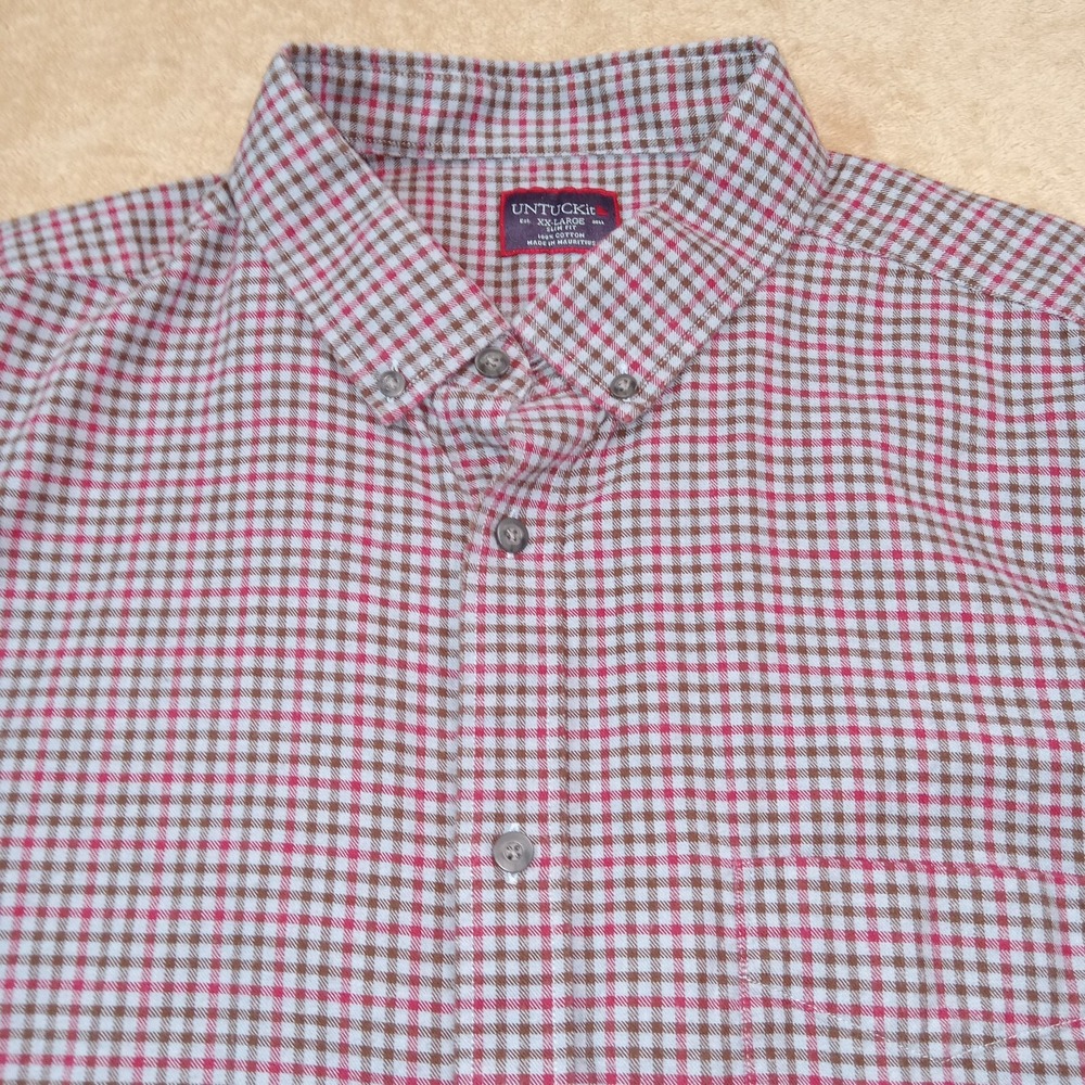Untuckit Long Sleeve Button Down‎ Flannel Shirt Men's Slim Fit 2XL Blue Brown - Picture 7 of 7